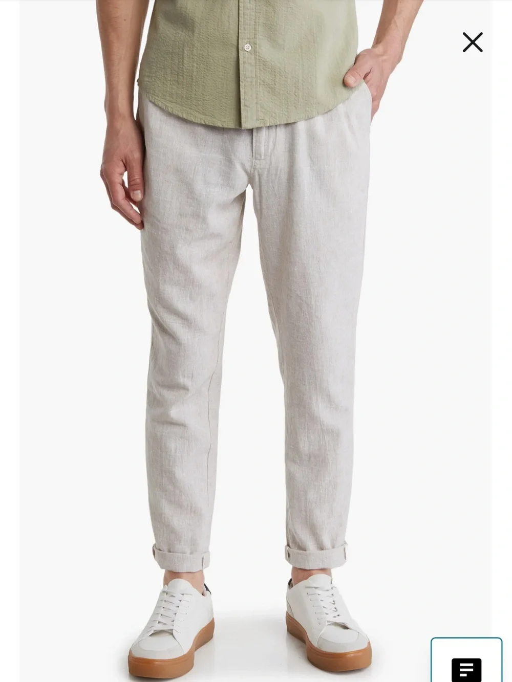 14th & Union Elastic Waist Linen Blend Trim Fit Pants Sz L